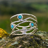 Nature Inspired Openwork Ring with Blue Opal Accents