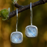 Moonstone Drop Earrings with Square Cut Nature Inspired Design