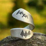 Mountain and Pine Tree Wrap Ring for Nature Lovers