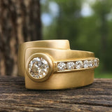 Bold Geometric Gold Ring with Diamond Accents for Men