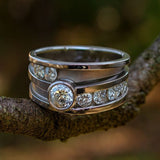 Bold Multi-Band Silver Ring with Brilliant Crystal Accents