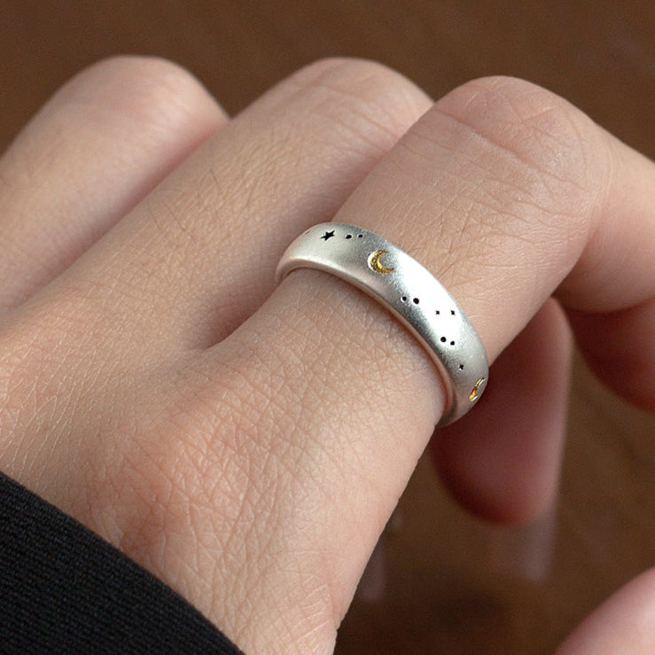 Celestial Moon and Stars Ring for Cosmic Energy Lovers