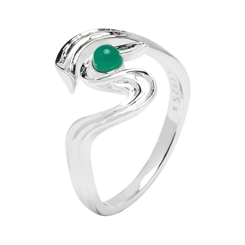 Mystic Stream Ring – Silver Wave with Green Stone