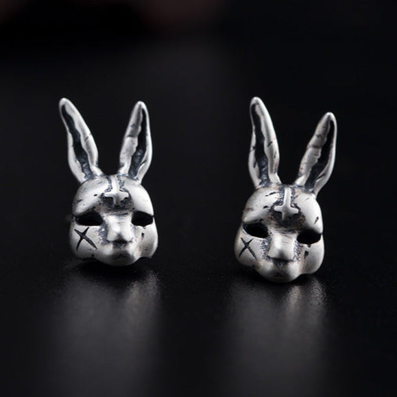 Mystic Bunny Mask Stud Earrings with Ritual Power