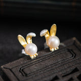 Pearl Bunny Stud Earrings with Playful Lunar Energy