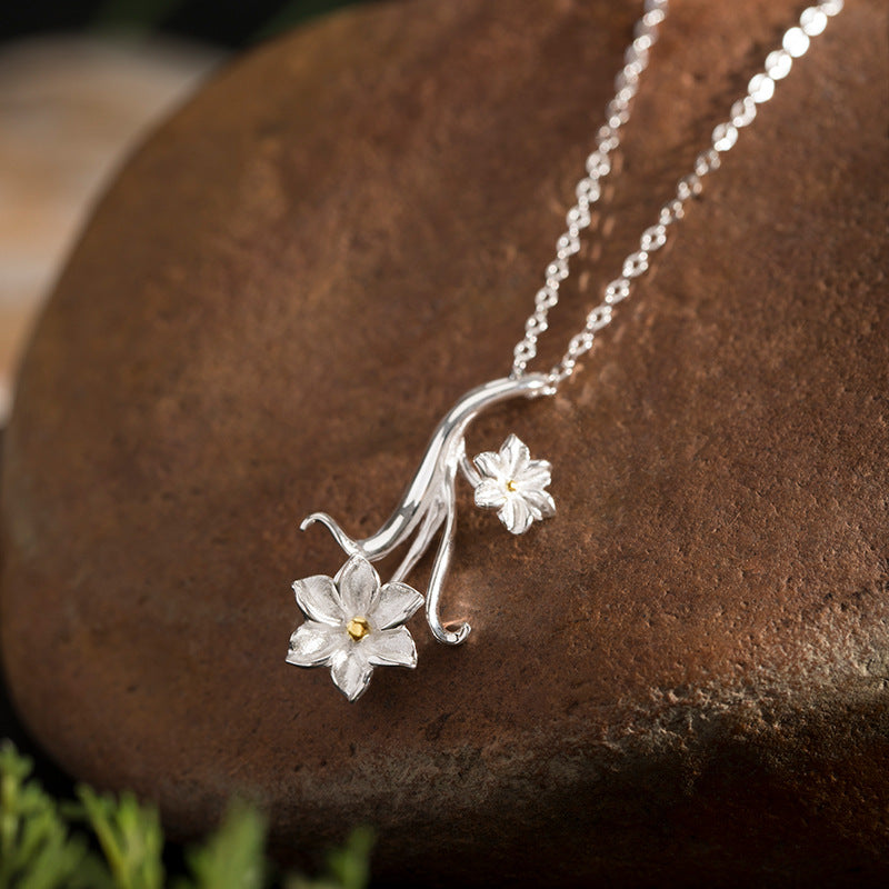 Blooming Spirit Flower Pendant Necklace in Silver