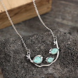 Family Bird Necklace with Turquoise Gemstones Nature Inspired