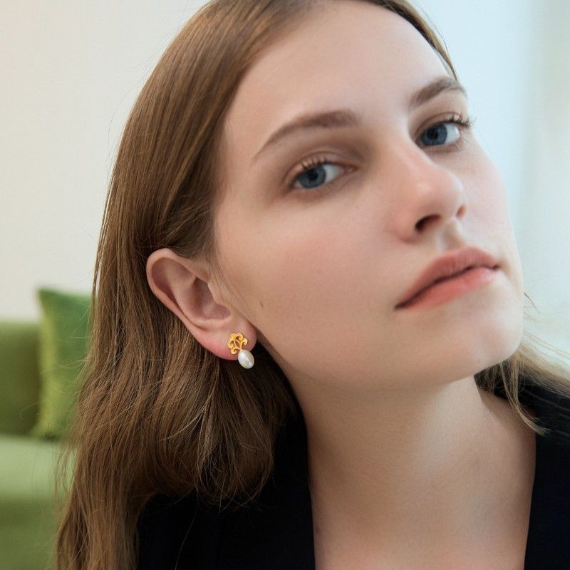 Sacred Pearl Drop Earrings with Mystical Scrollwork Charm