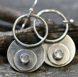 Silver Moonstone Earrings with Concentric Cosmic Disc Design