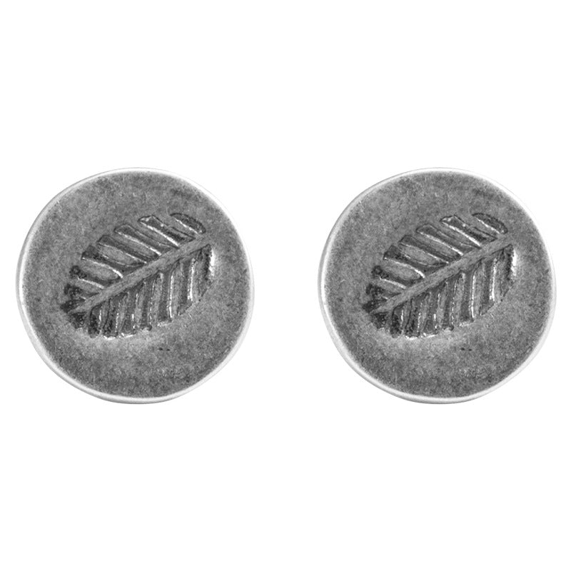 Rustic Leaf Imprint Stud Earrings in Antique Silver
