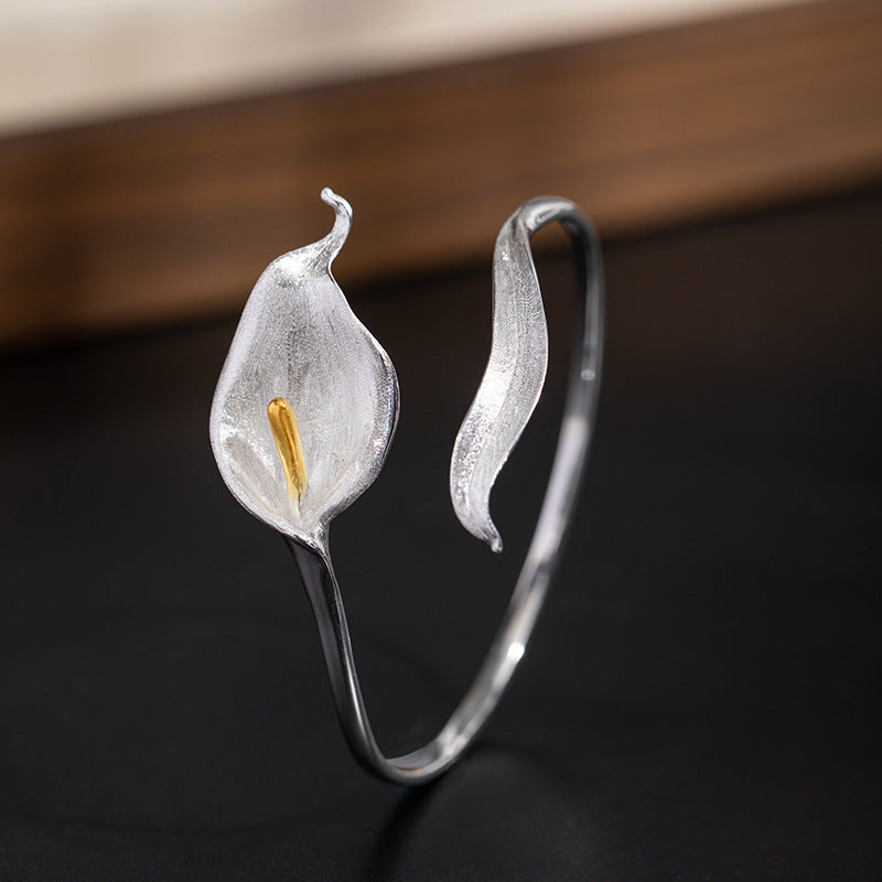 Silver Calla Lily Cuff Bracelet with Gold Accent