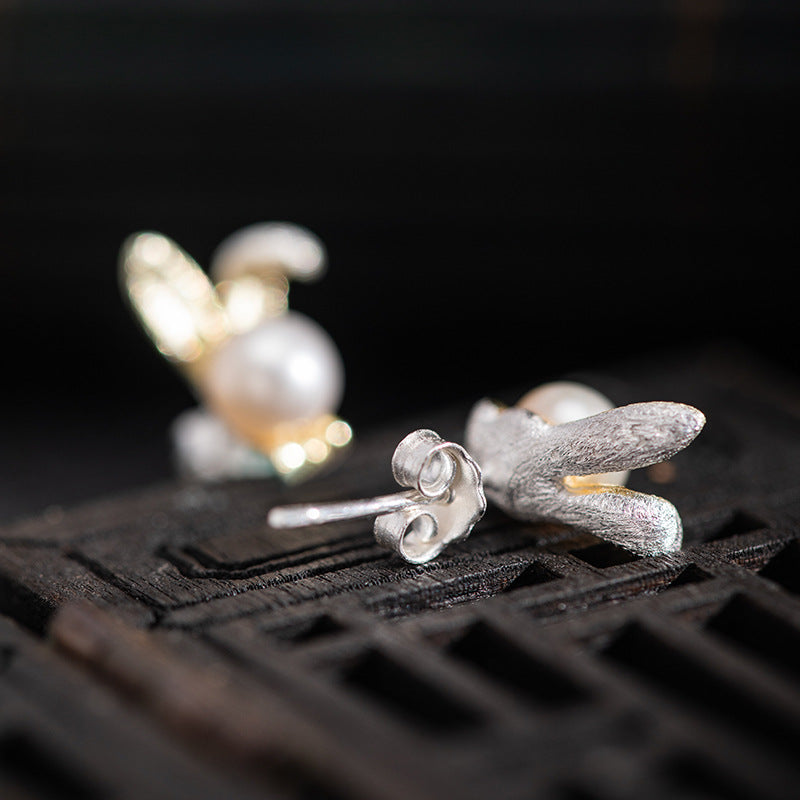 Pearl Bunny Stud Earrings with Playful Lunar Energy