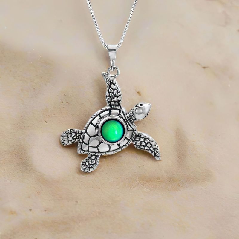 Colorful Gemstone Sea Turtle Pendant Necklace Ocean Inspired Jewelry
