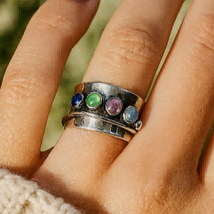 Colorful Gemstone Boho Ring with Healing Crystal Vibes