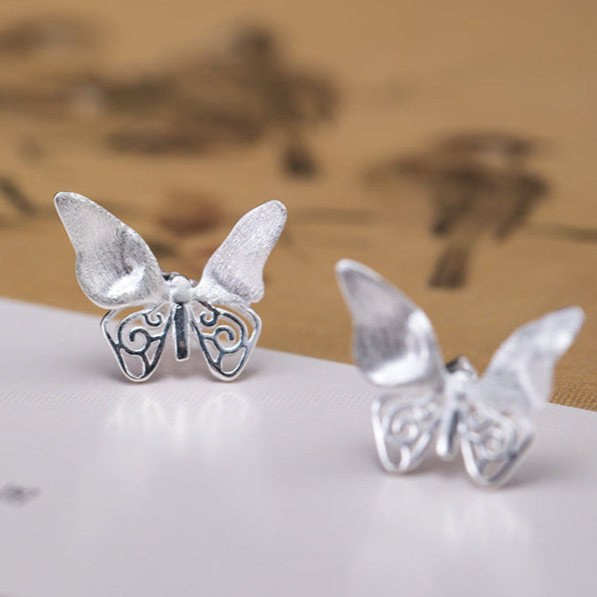Silver Filigree Butterfly Studs for Transformation and Spirit Flow