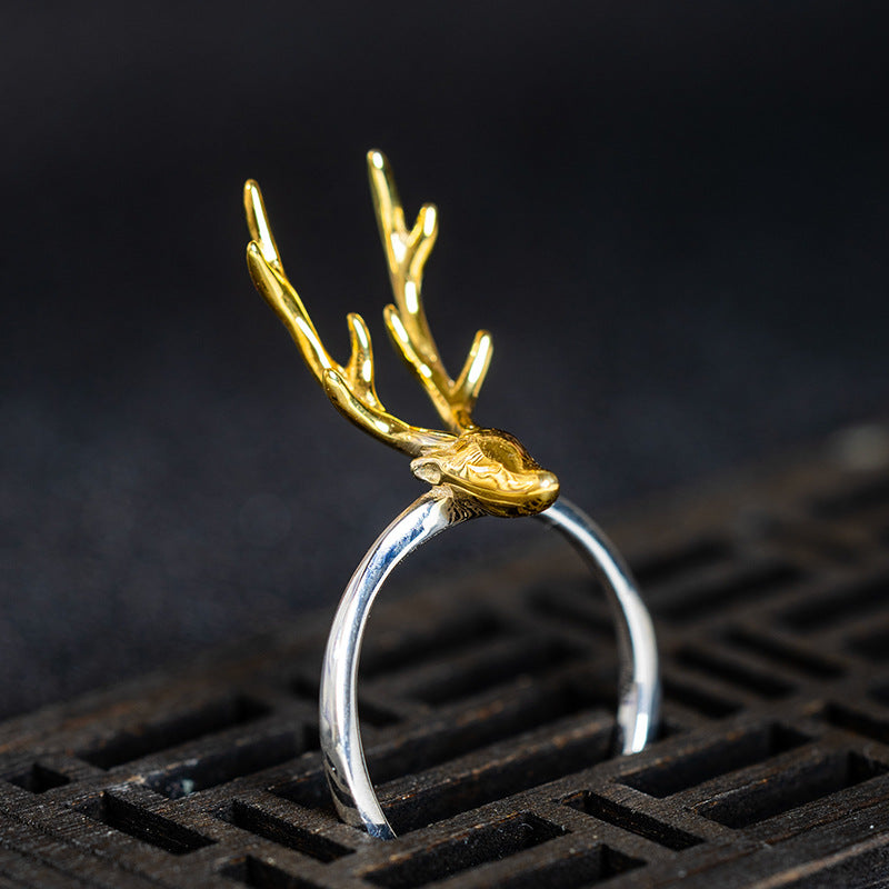 Golden Antler Spirit Ring – Nature's Mystic Guardian