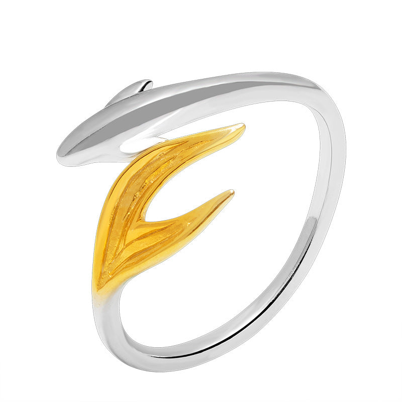 Dual-Tone Leaf Bud Ring – Open Adjustable Nature Jewelry