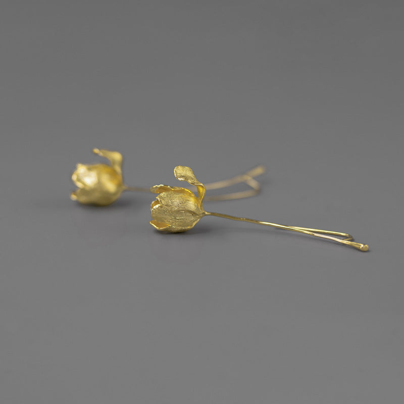 Silver Bud Drop Earrings for Awakening and Graceful Bloom