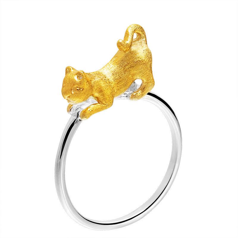 Golden Cat Spirit Ring for Playful Charm and Energy