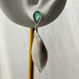 Green Gemstone Leaf Inspired Long Drop Earrings Boho Jewelry