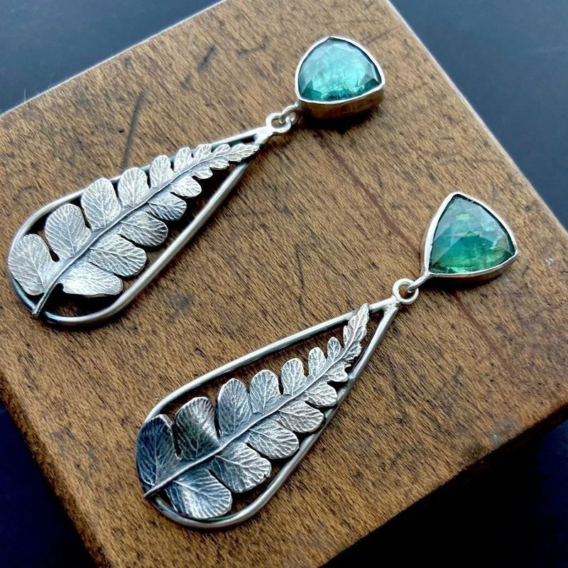 Elegant Leaf Drop Earrings with Green Gemstone Nature Design