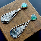 Elegant Leaf Drop Earrings with Green Gemstone Nature Design