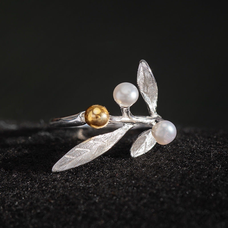 Pearl Branch Ring with Golden Gem Fruit