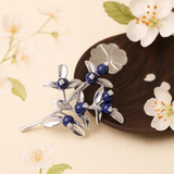 Midnight Berry Brooch – Silver Leaves & Lapis Fruits