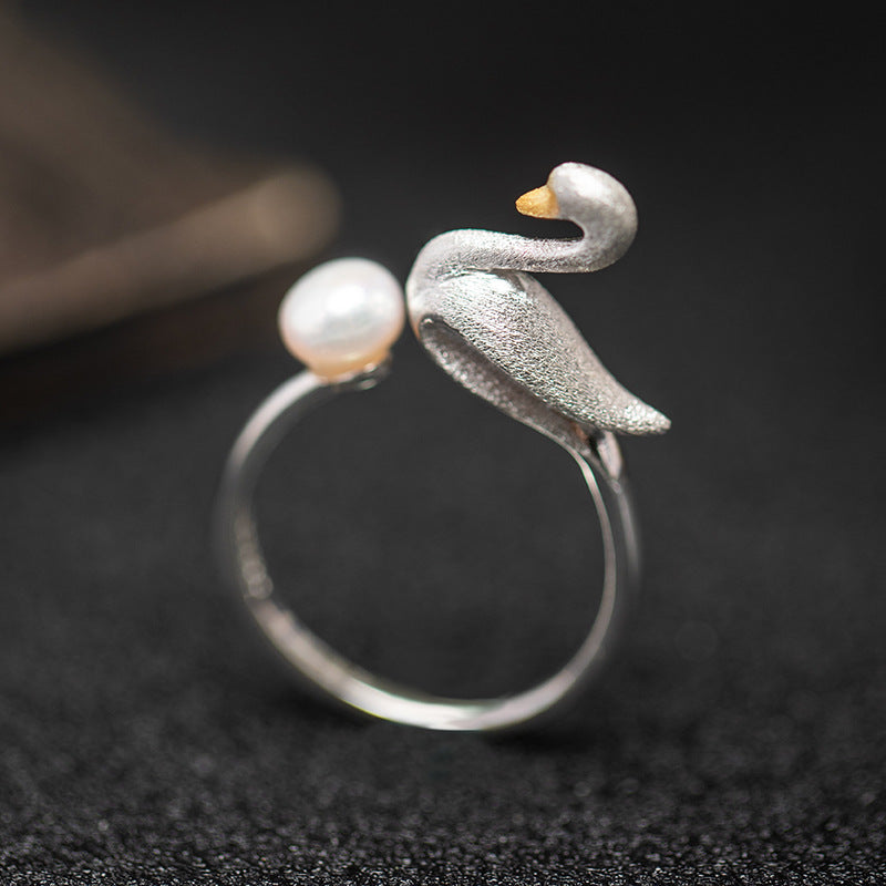Swan Pearl Ring for Grace, Purity and Feminine Energy