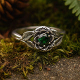 Vintage Floral Green Gemstone Ring with Nature Inspired Design
