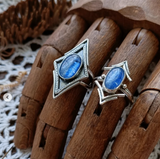 Natural Blue Kyanite Rings in Rustic Arrowhead Frames