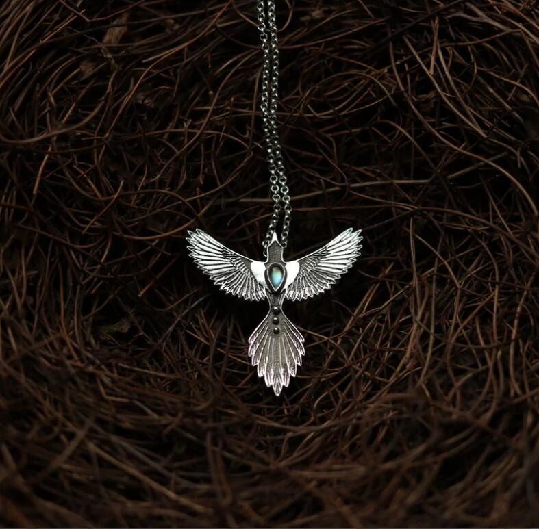 Flying Bird Necklace with Gemstone Accent Nature Inspired Design