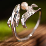 Koi Dance Pearl Ring – Adjustable Silver Band