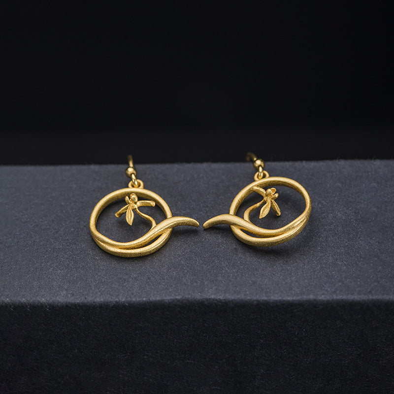 Golden Vine Earrings with Minimal Bloom and Sacred Flow