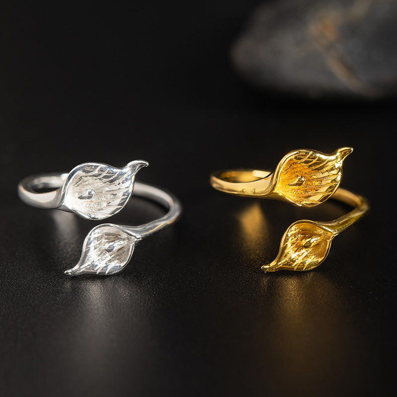Adjustable Leaf Wrap Ring in Silver or Gold Finish