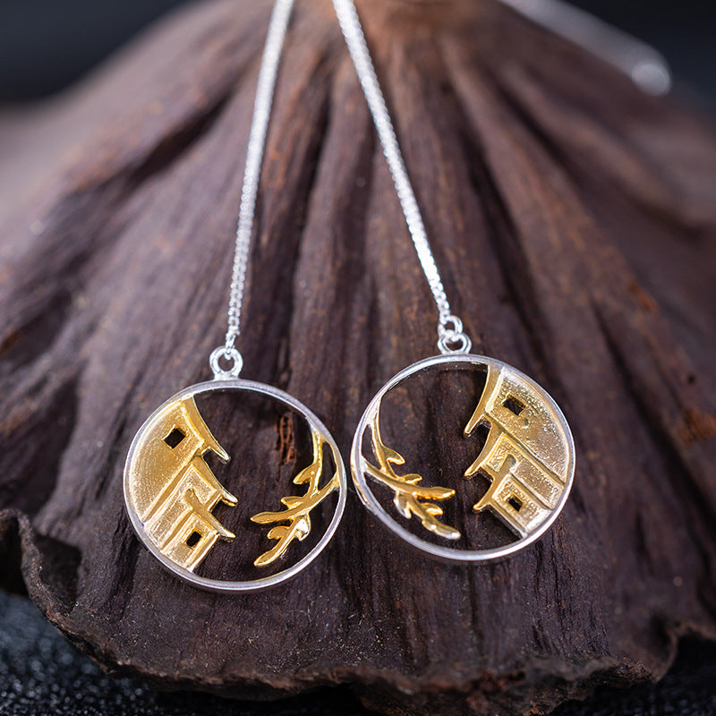 Moonlit Village Threader Earrings for Poetic Mystic Souls