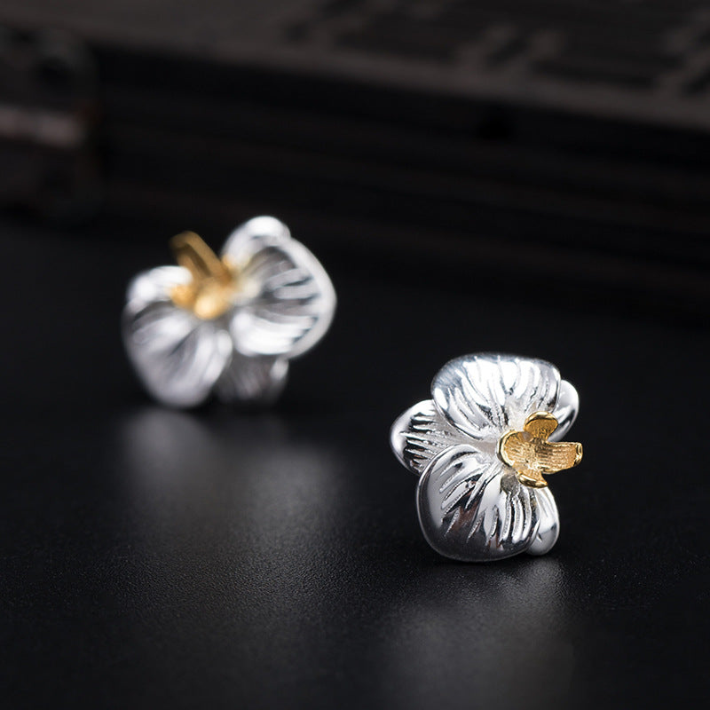 Handmade Silver Flower Stud Earrings with Gold Center