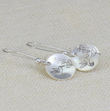Hummingbird and Flower Round Dangle Earrings in Silver Tone