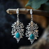 Bohemian Leaf Drop Earrings with Teardrop Turquoise Gemstone