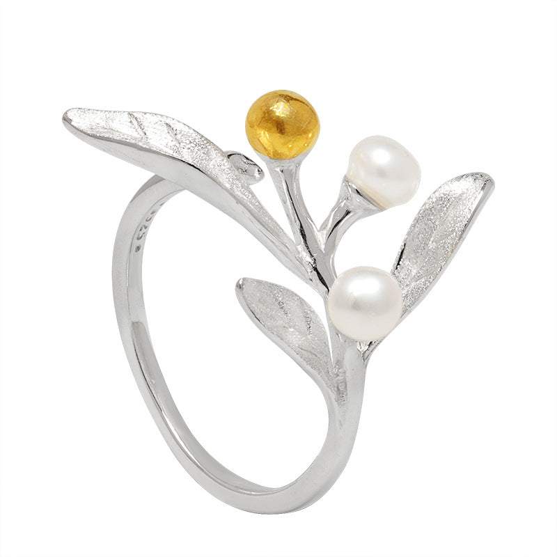 Pearl Branch Ring with Golden Gem Fruit
