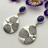 Teardrop Leaf Earrings with Purple Gemstone Nature Inspired Design