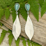 Green Gemstone Leaf Inspired Long Drop Earrings Boho Jewelry