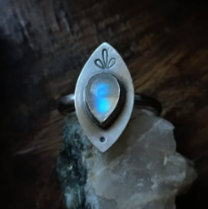 Pear-Shaped Moonstone Ring with Matte Leaf Frame