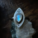 Pear-Shaped Moonstone Ring with Matte Leaf Frame