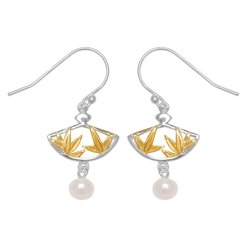 Golden Bamboo Pearl Earrings for Serene Mystic Balance