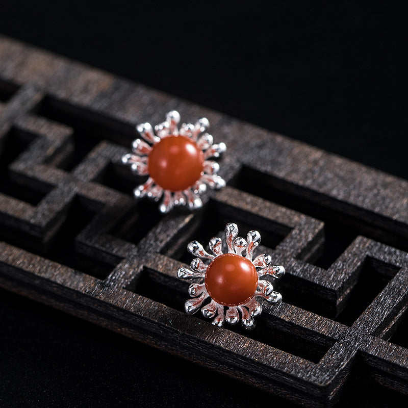 Sunburst Radiance Stud Earrings with Healing Energy Core