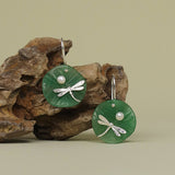 Dragonfly Dangle Earrings Green Jade Pearl