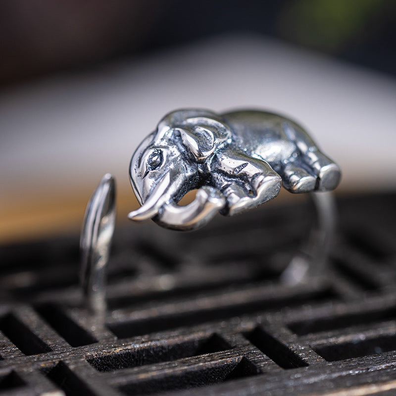 Silver Elephant Totem Ring for Wisdom & Protection