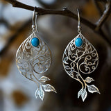Bohemian Tree of Life Earrings with Turquoise Stone Charm