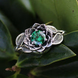 Vintage Floral Green Gemstone Ring with Nature Inspired Design